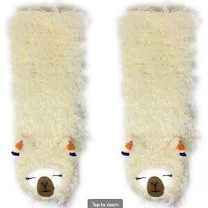 Oooh Geez! Women's Fuzzy White Llama Non-Skid Slipper Socks One Size Women's
